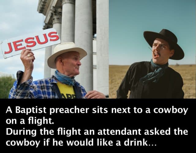 preacher and cowboy on the flight