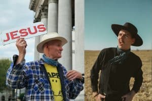 preacher and cowboy on the flight